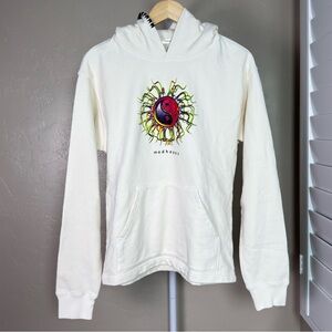 Madhappy Cream Graphic Hoodie Small Yin Yang Sun Embroidered Hood Trim USA